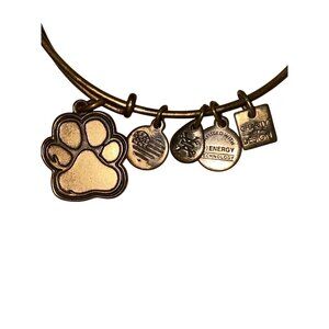 Alex & Ani Charity By Design Energy Bangle With Paw Print Charms In Antique Gold